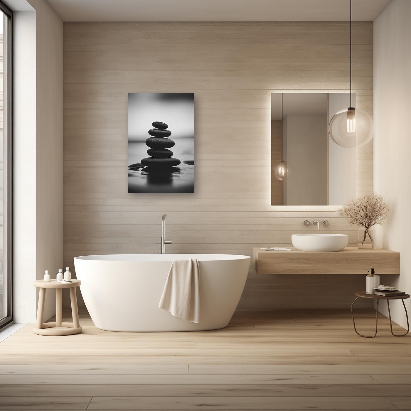 DOARTDO Zen Canvas Wall Art Black and White Zen Stone Picture Print Meditation Relax Spirit Spa