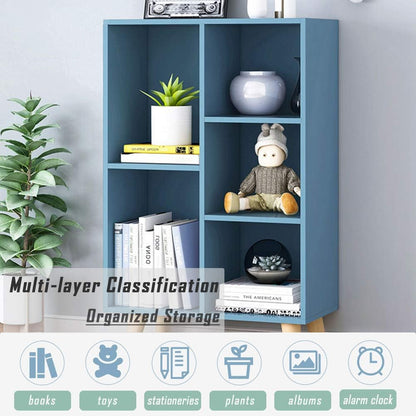 IOTXY Wooden Open Shelf Bookcase - 3-Tier Floor Standing Display Cabinet Rack with Legs, 5 Cubes