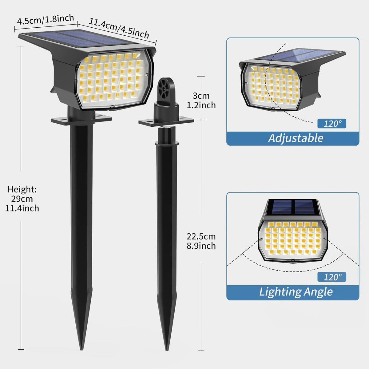 Solar Spot Lights Outdoor Waterproof IP65, 12 Pack Landscape Spotlights with 46 LEDs, 3 Modes Auto