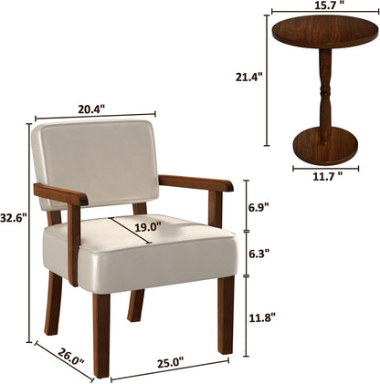 Accent Chair Set of 2 with Table, PU Leather Chair for Living Room Oversized Armchair with Soft