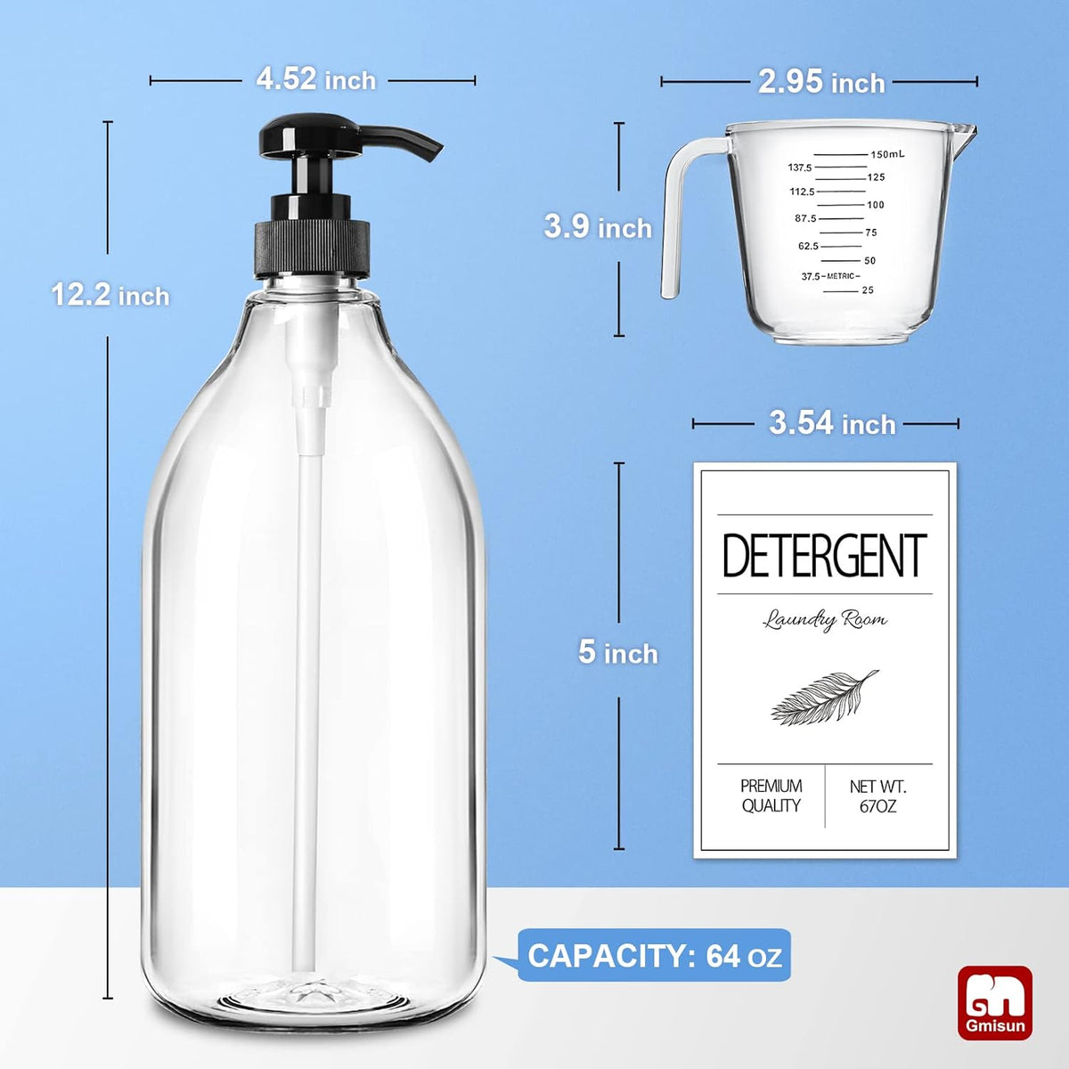 GMISUN Laundry Detergent Dispenser, 2 Pack Liquid Laundry Soap Dispenser, 64oz Storage Container