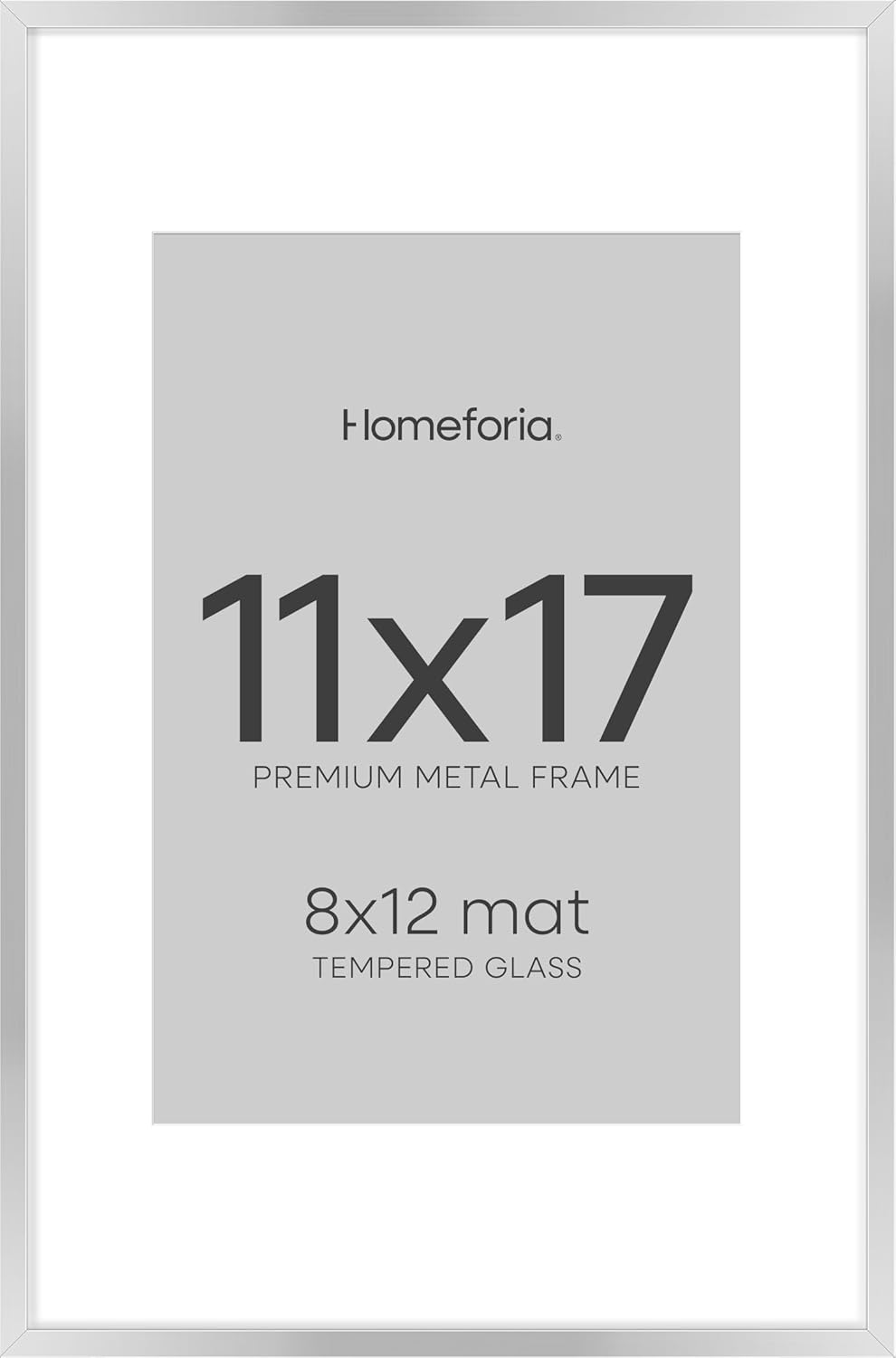 Homeforia 11 x 17 Frame Silver, High End Metal 11x17 Picture Frames with Mat 8x12 for Photo, 11 x