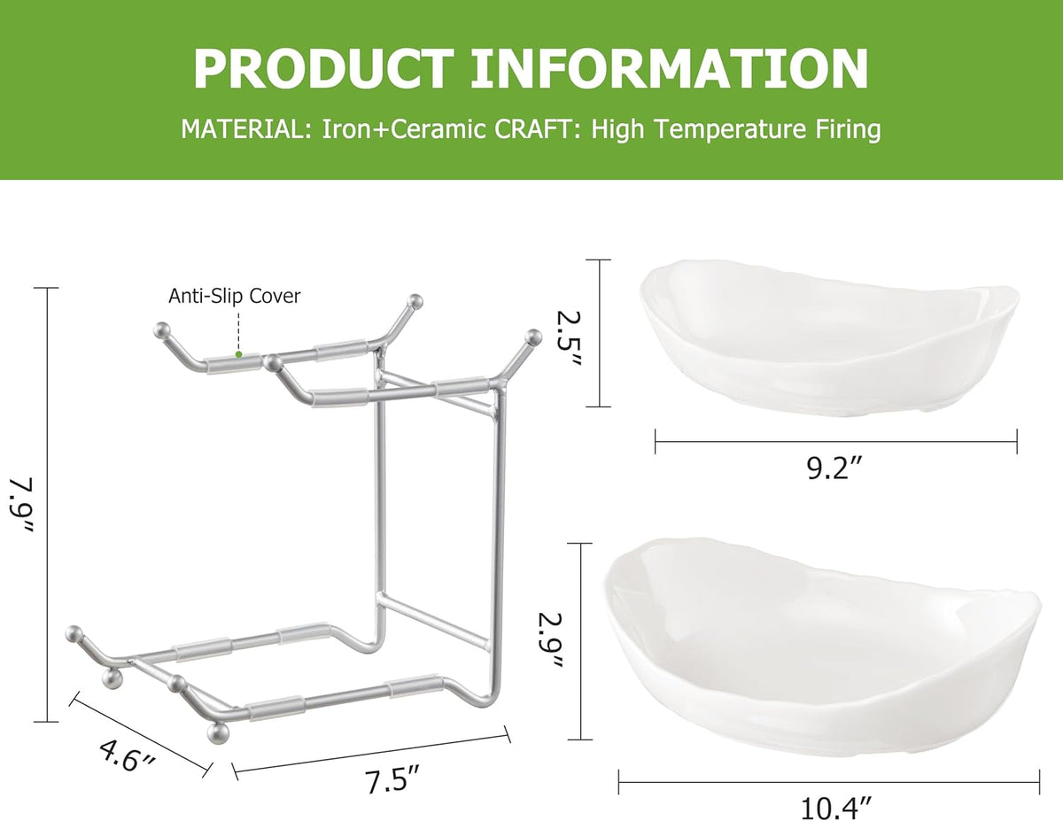 HBlife Fruit Bowl for Kitchen Counter - 2 Tier Ceramic Fruit Bowl with Metal Stand, Tiered Fruit