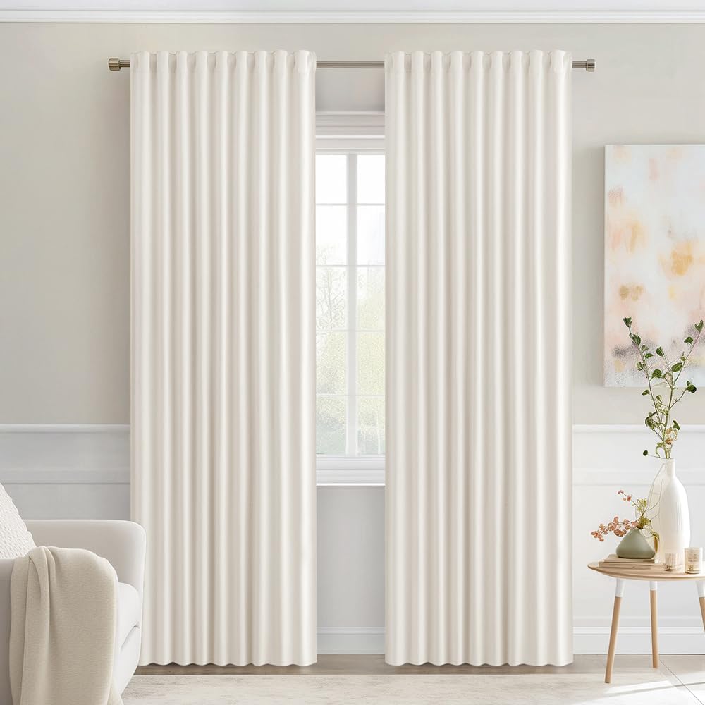 MIULEE Ivory Back Tab Blackout Curtains 72 Inches Long 2 Panels Set for Living Room Bedroom