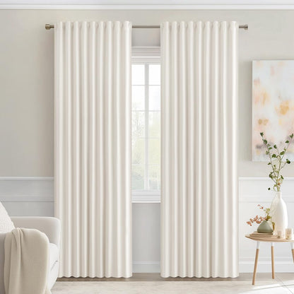MIULEE Ivory Back Tab Blackout Curtains 90 Inches Long 2 Panels Set for Living Room Bedroom