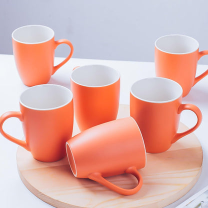 Coffee Mugs Set of 6, 12oz Ceramic Coffee Mugs with Handle, Matte Porcelain Orange Coffee Mug for
