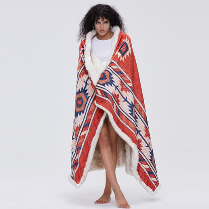 Luxury Plush Faux Fur Throw Blanket with Aztec Pattern, Super Warm, Fuzzy, Elegant, Fluffy