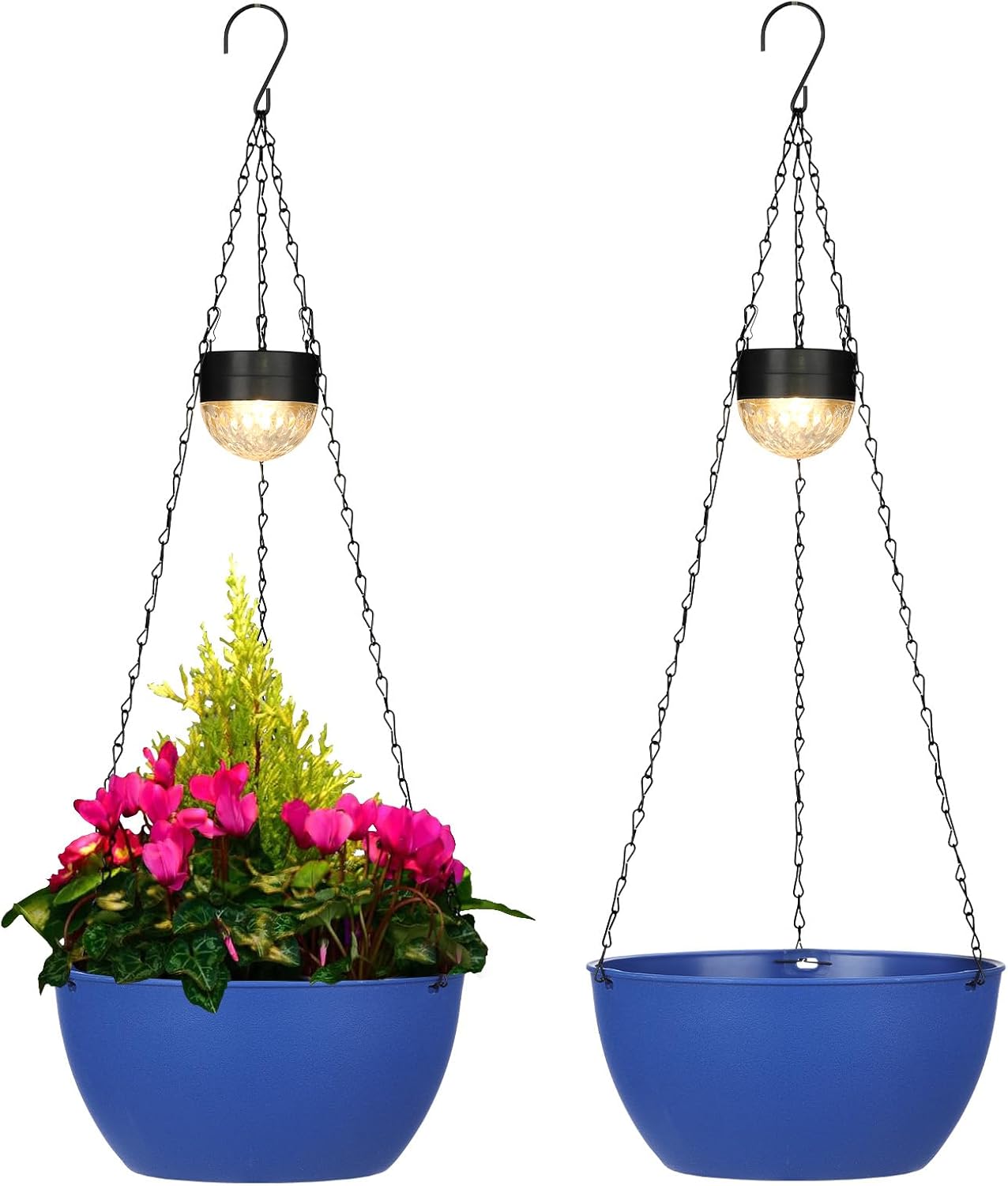 2 Packs Solar Hanging Basket Planters for Plants Outdoor, Self Watering Blue Flower Plants Pots