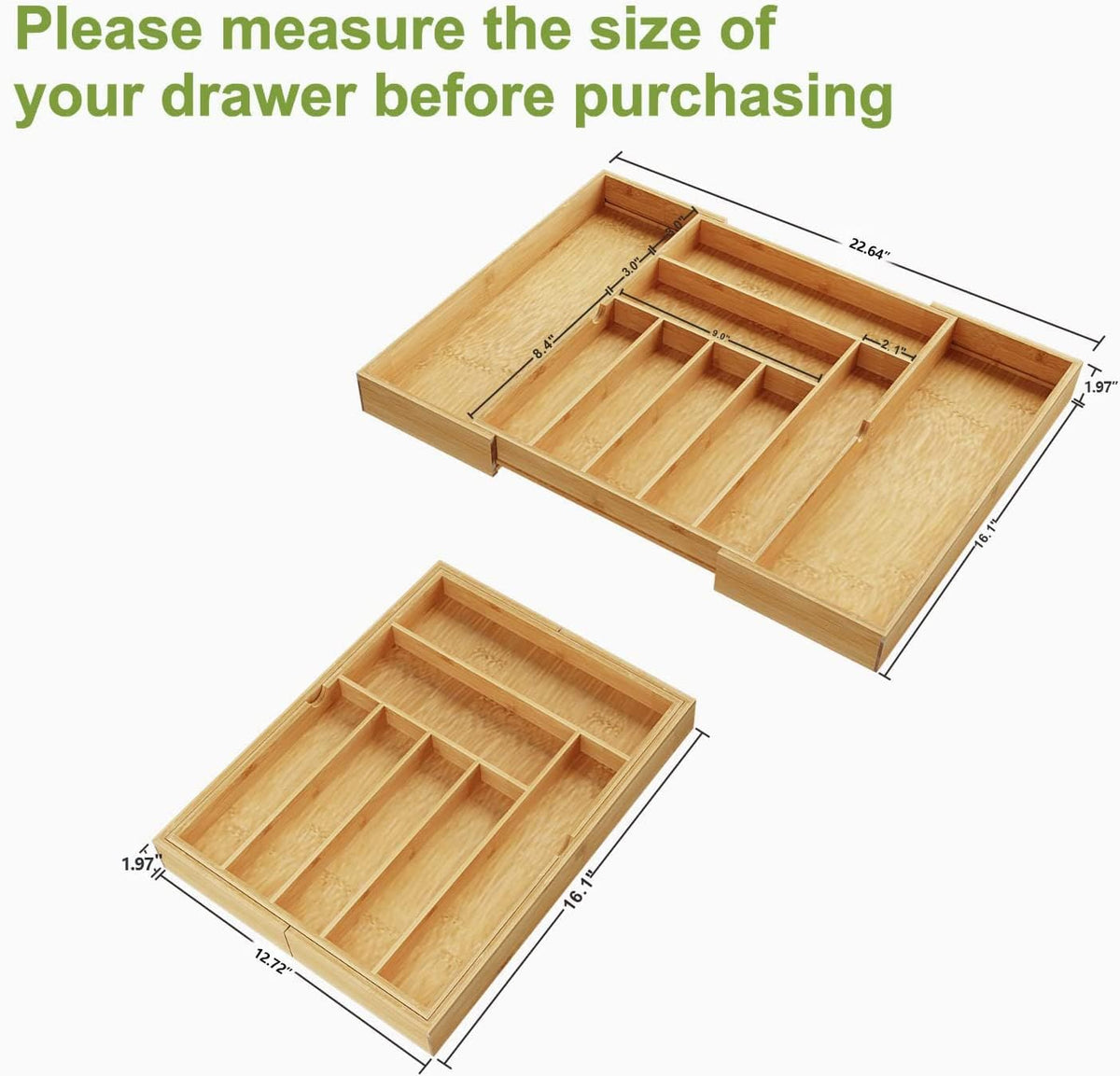 BAMEOS drawer organizer flatware organizer cutlery tray silverware organizer expandable adjustable