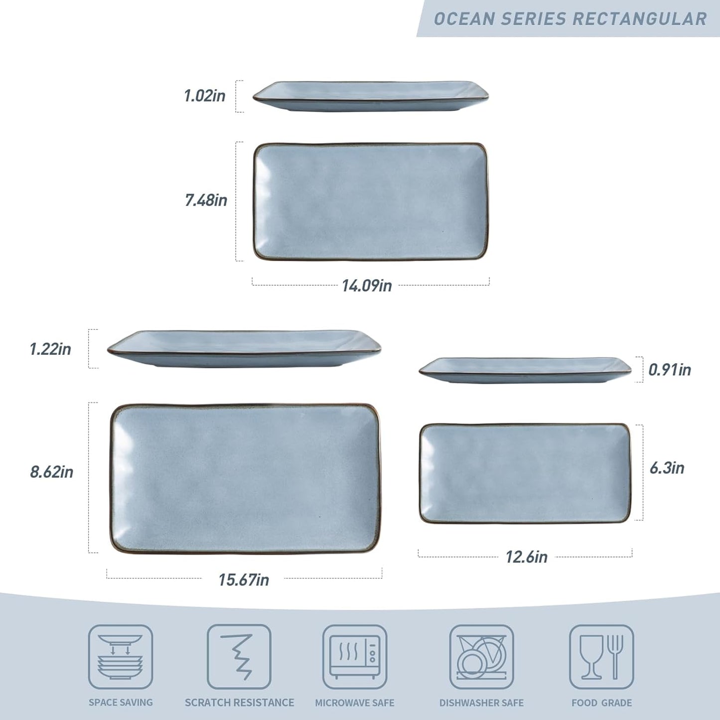 famiware Serving Platter, Rectangular 15.67/14.1/12.6inch Serving Dishes for Entertaining, Reactive