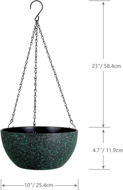 10inch Hanging Planters for Outdoor Indoor Plants with Drainage Holes and Chain, 2 Pack Round