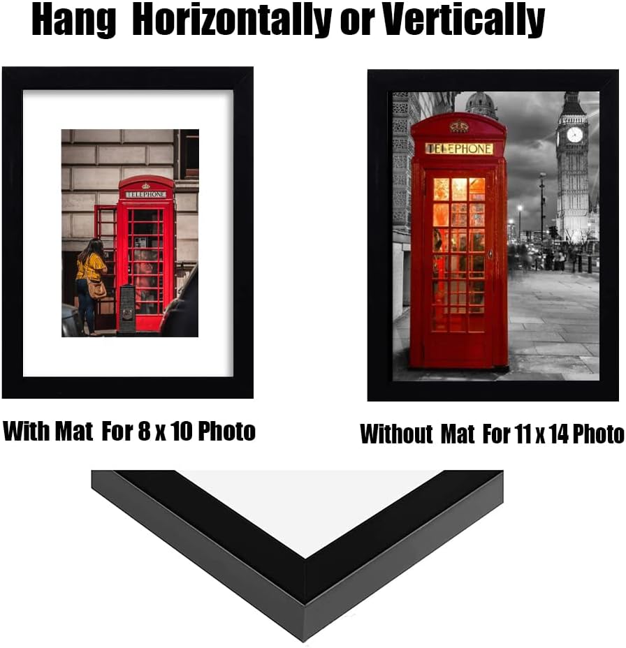 11x14 Picture Frame Set of 6, Display Pictures 8x10 with Mat or 11x14 Without Mat for Wall