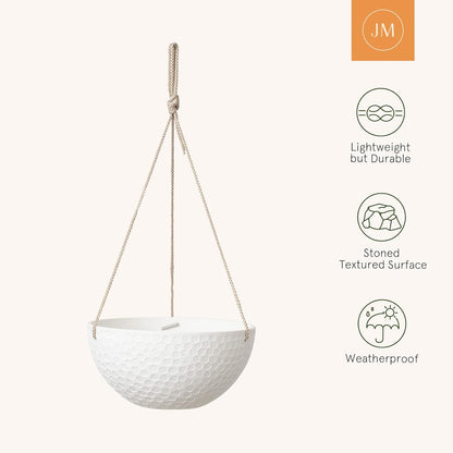 LA JOLIE MUSE 10 Inch Hanging Planters for Indoor Plants, Outdoor Garden Planter Pots, White