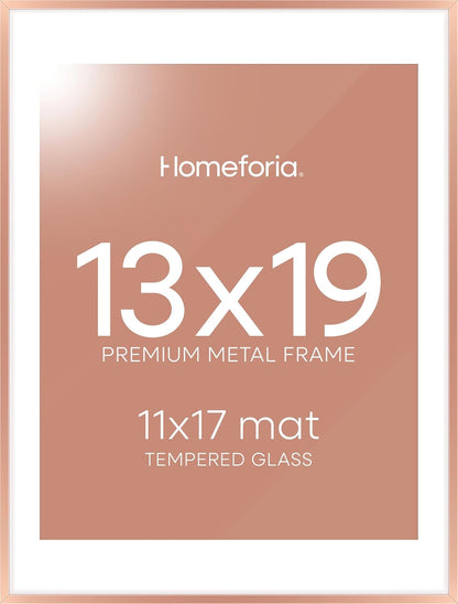 Homeforia 13x19 Picture Frame Rose Gold, High End Metal 13x19 Poster Frames with Mat 11x17 inch