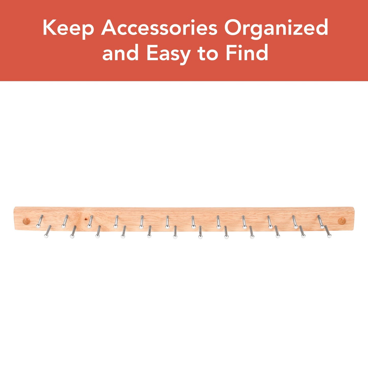 Spectrum Wood Peg Rack for Wall Mount Storage 24 Peg Hanging Tie Belt Scarf Coat Rack Hanger for
