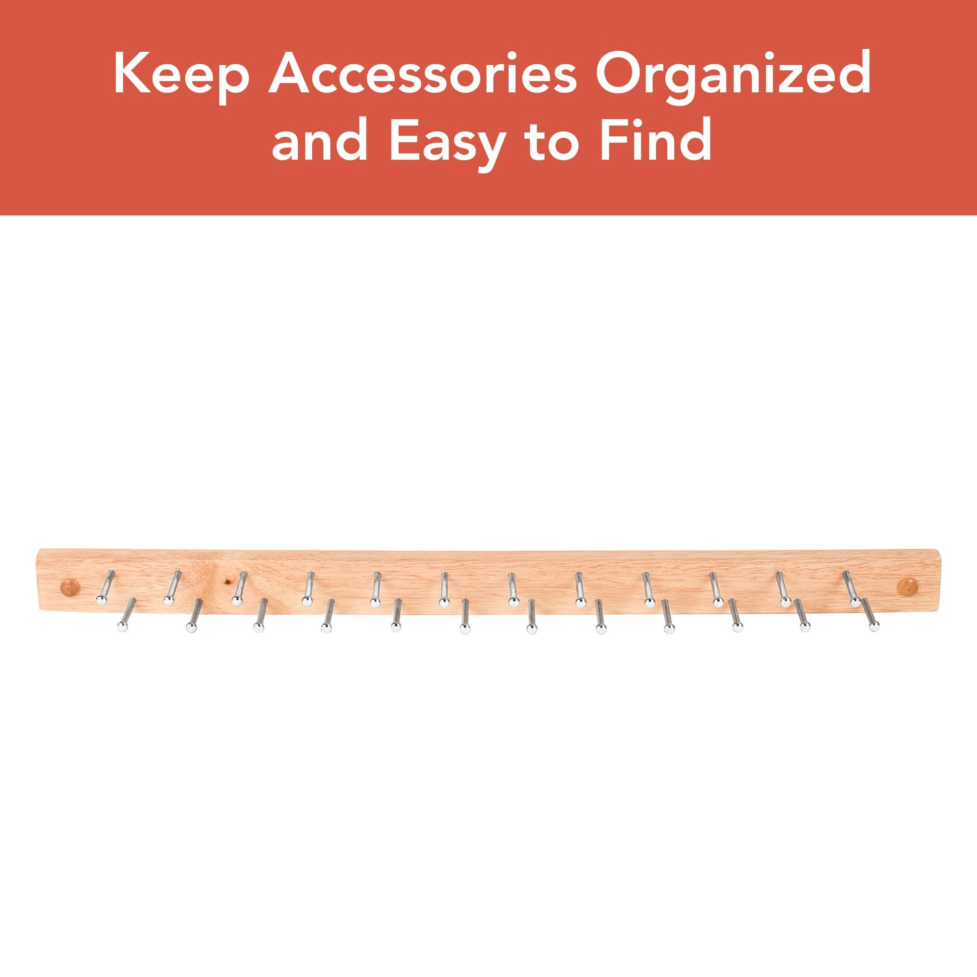Spectrum Wood Peg Rack for Wall Mount Storage 24 Peg Hanging Tie Belt Scarf Coat Rack Hanger for