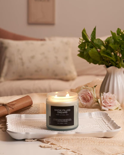 M&SENSE Snow Filled Dreams - Jasmine & Pine Scented Candle, 11.6oz Natural Soy Wax 70 Hours Long
