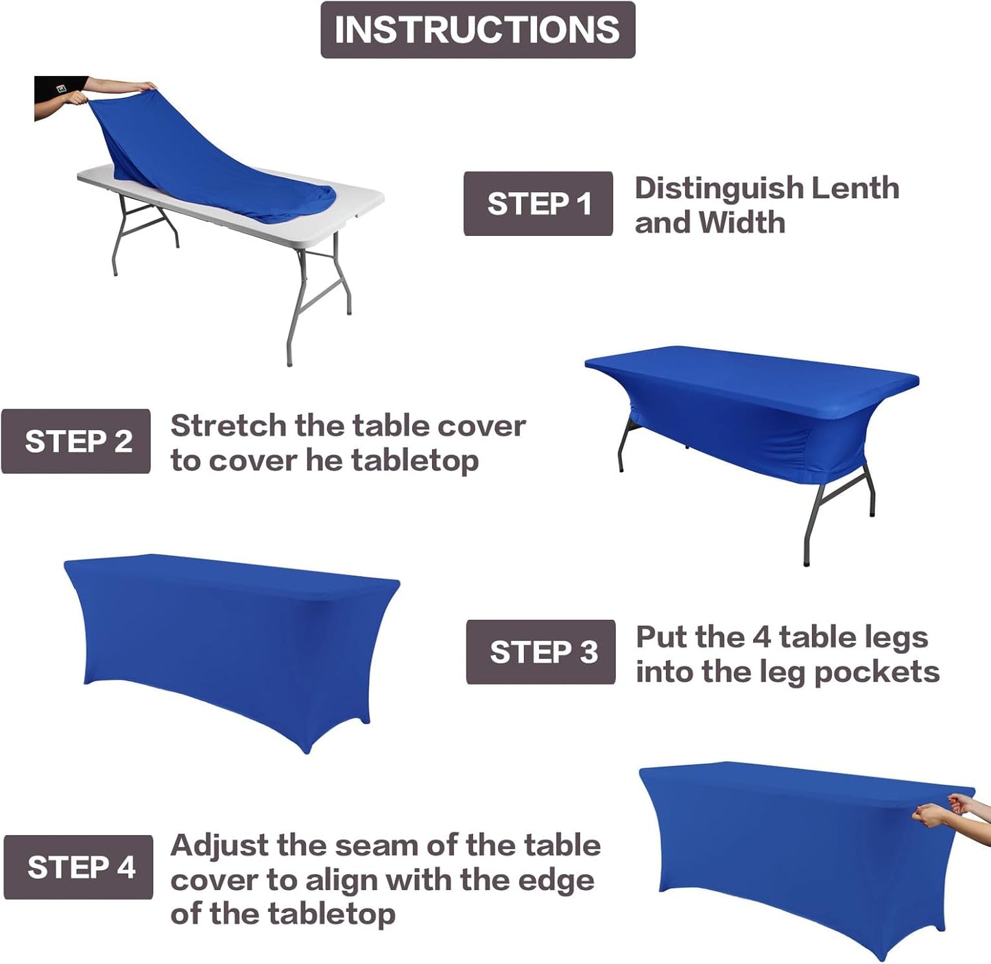 IVAPUPU 2 Pack 6FT Table Cloth for Rectangular Fitted Events Stretch Royal Blue Table Covers