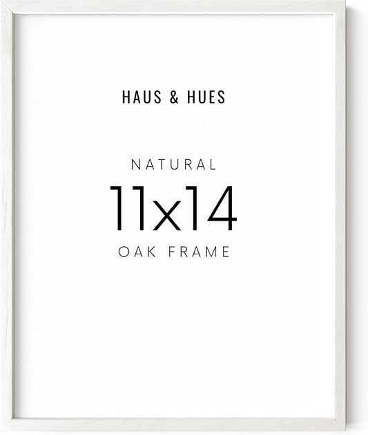 HAUS AND HUES White Oak Wood 11x14 Picture Frame - Modern Wood Wall Art Display - Lightweight White