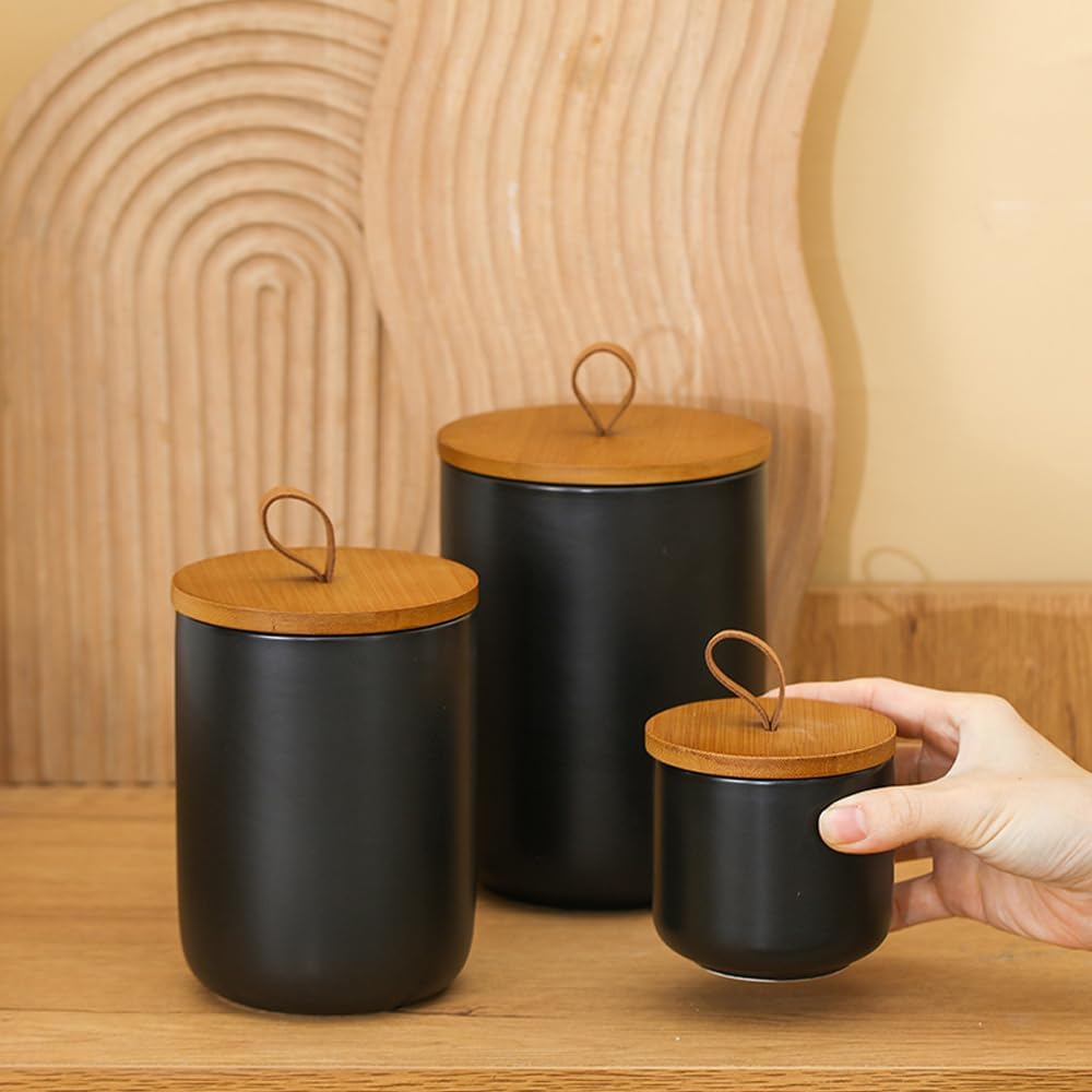 YYW Kitchen Canister Set for Countertop Set of 3, 9/28/45 oz Ceramic Food Storage Containers with