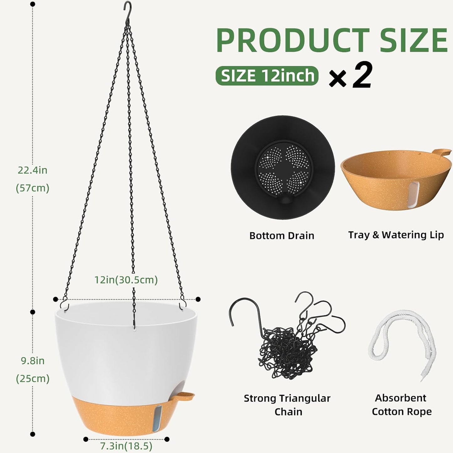 ZMTECH 12 Inch Hanging Planters for Indoor Outdoor Plants, 2 Pack Self Watering Hanging Plant Pots