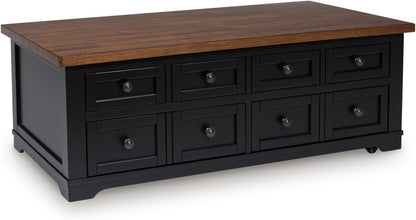 Signature Design by Ashley Wildenauer Farmhouse 2-Drawer Lift-Top Coffee Table with 2 Storage Bins