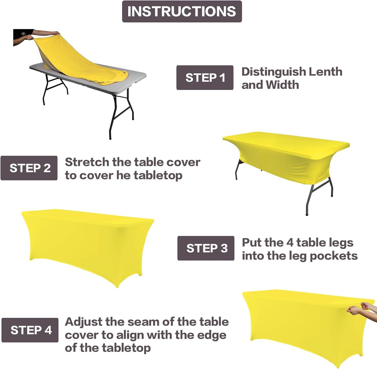 IVAPUPU 2 Pack 4FT Table Cloth for Rectangular Fitted Events Stretch Yellow Table Covers Washable