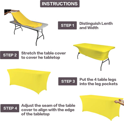 IVAPUPU 2 Pack 6FT Table Cloth for Rectangular Fitted Events Stretch Yellow Table Covers Washable