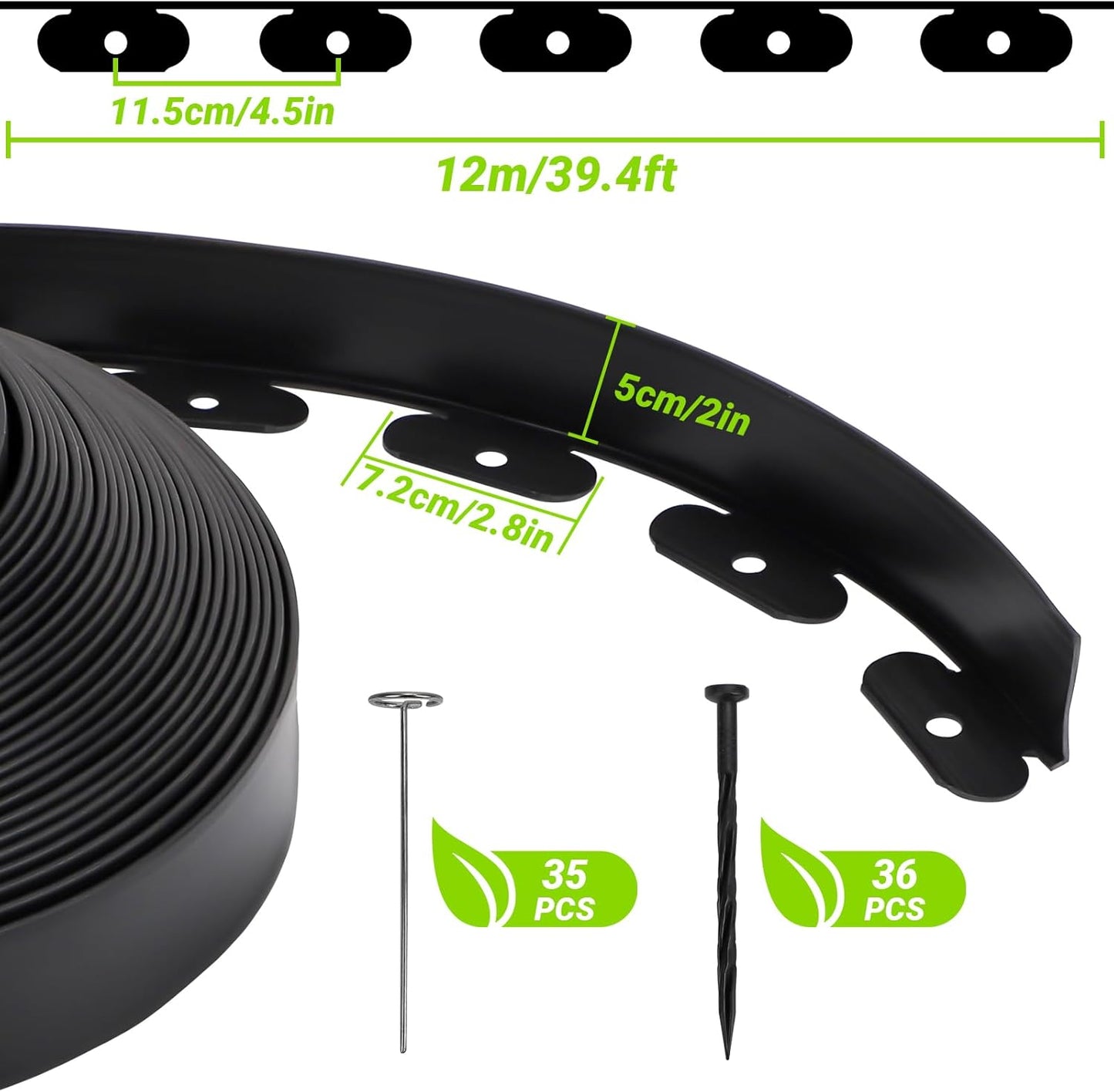 Greaner Landscape Edging, 2 Inch Tall | 40 FT Lawn Edging and Landscape Border, Plastic Edging for