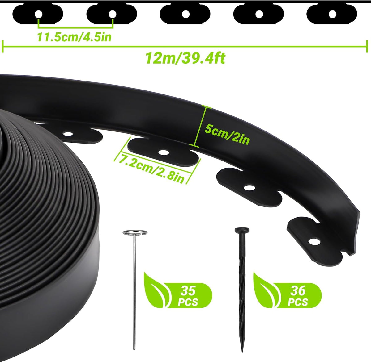 Greaner Landscape Edging, 2 Inch Tall | 40 FT Lawn Edging and Landscape Border, Plastic Edging for