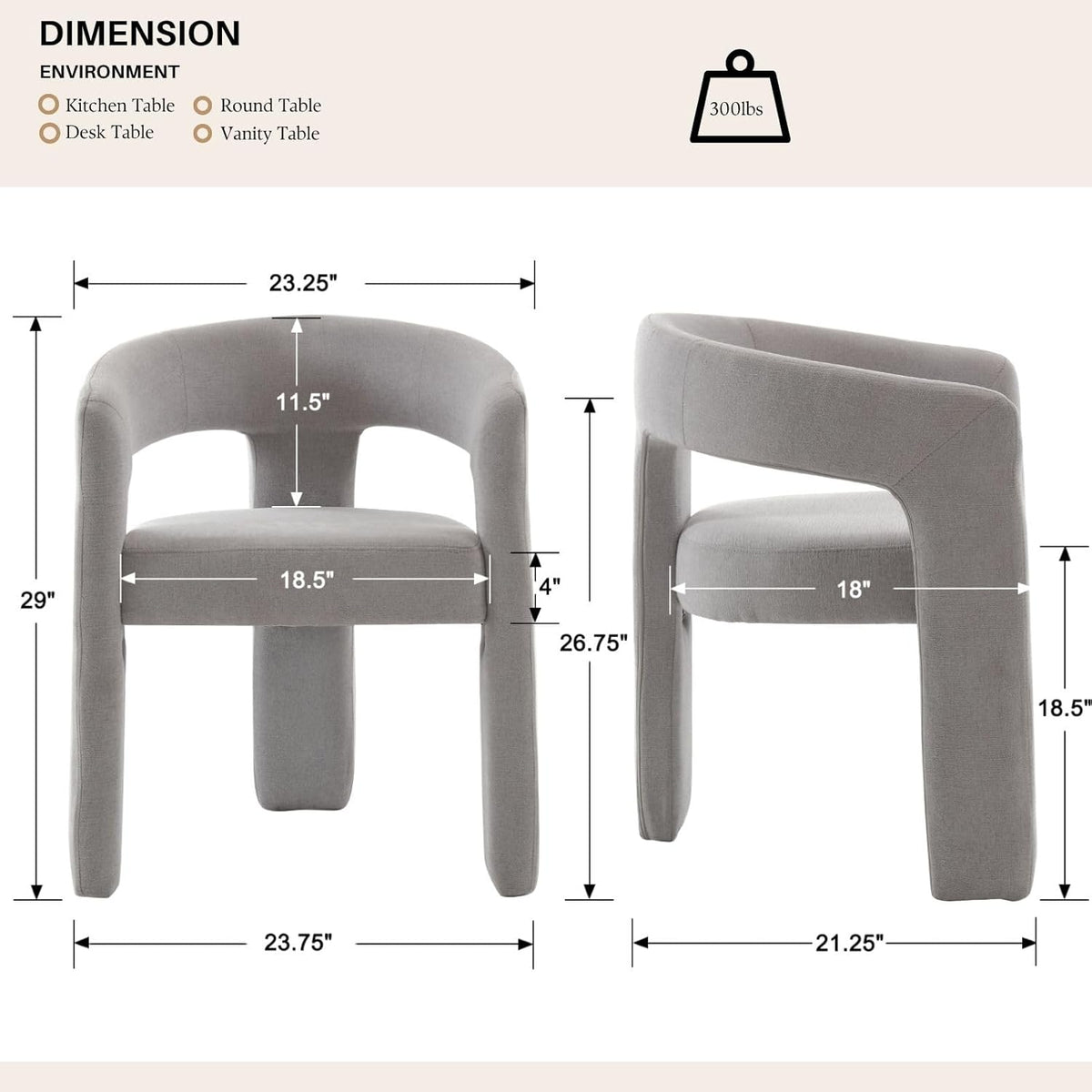 Grey Chenille Dining Chairs Set of 6, Modern Barrel Dining Room Chairs Upholstered Faux Fur Accent