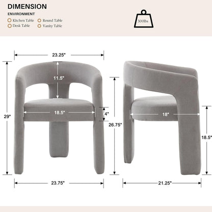 Grey Chenille Dining Chairs Set of 6, Modern Barrel Dining Room Chairs Upholstered Faux Fur Accent