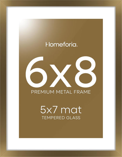 Homeforia 6x8 Picture Frame Bronze, High End Metal 6 x 8 Brass Frames with Mat 5 x 7 for Art, 6x8