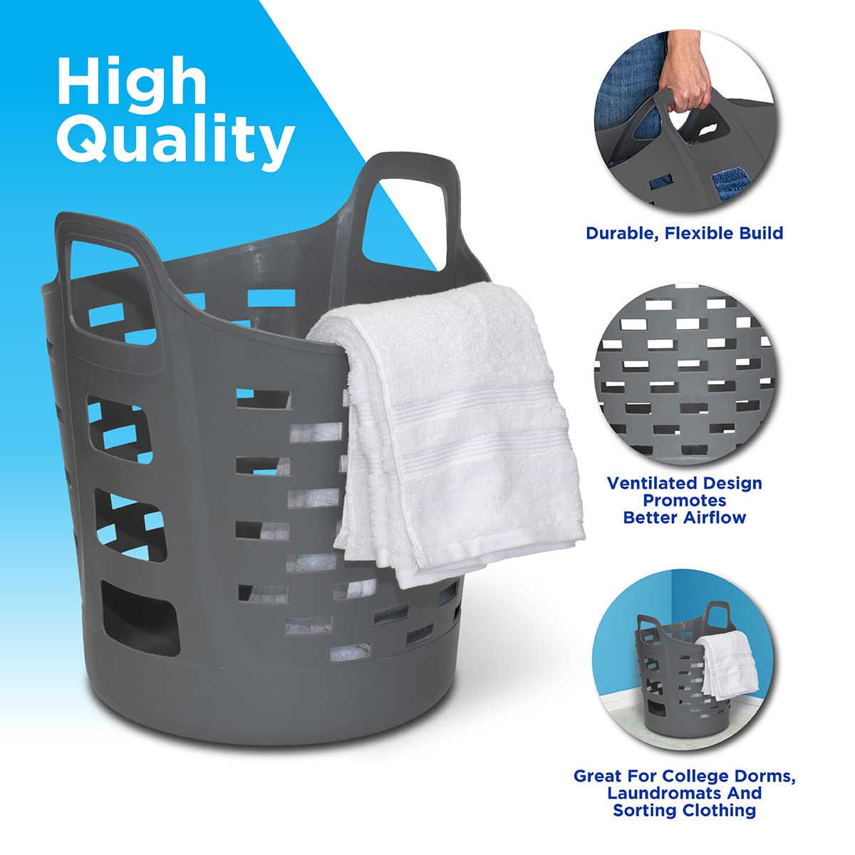 Clorox Flexible Laundry Basket - Plastic Hamper for Clothes, Bedroom, and Storage - Portable Round