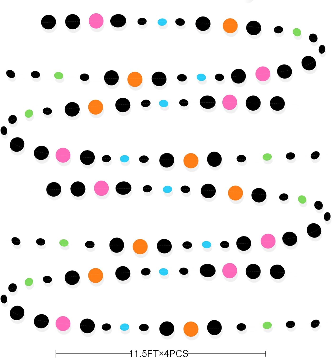 Black and Colorful Circle Dots Hanging Paper Streamer Black Multi-Color Polka Dot Banner for