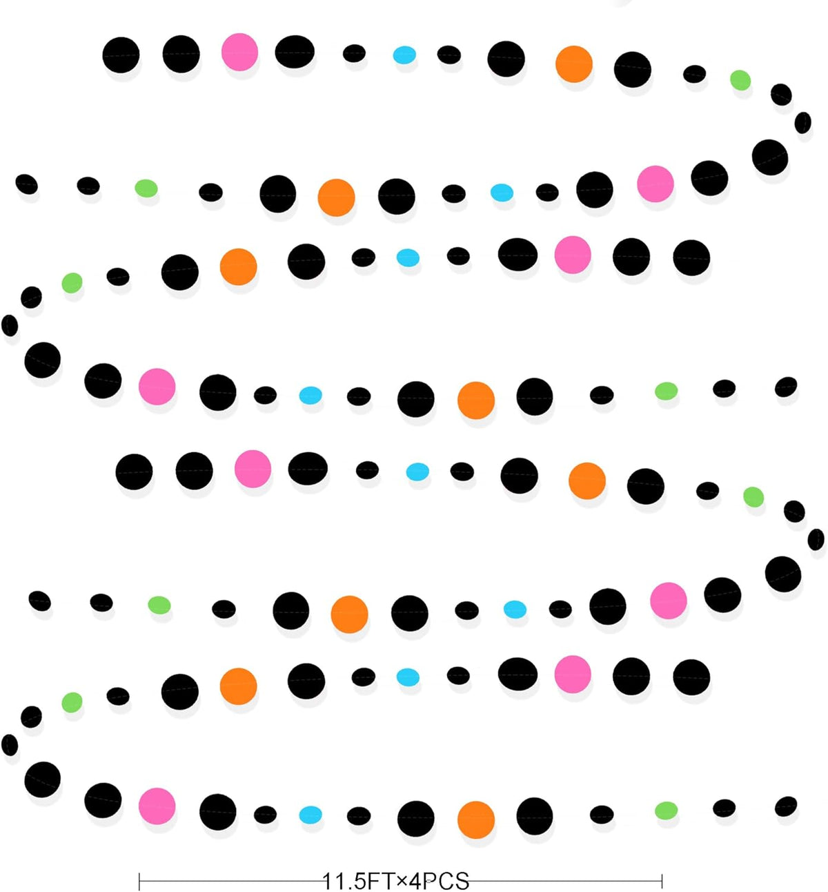 Black and Colorful Circle Dots Hanging Paper Streamer Black Multi-Color Polka Dot Banner for