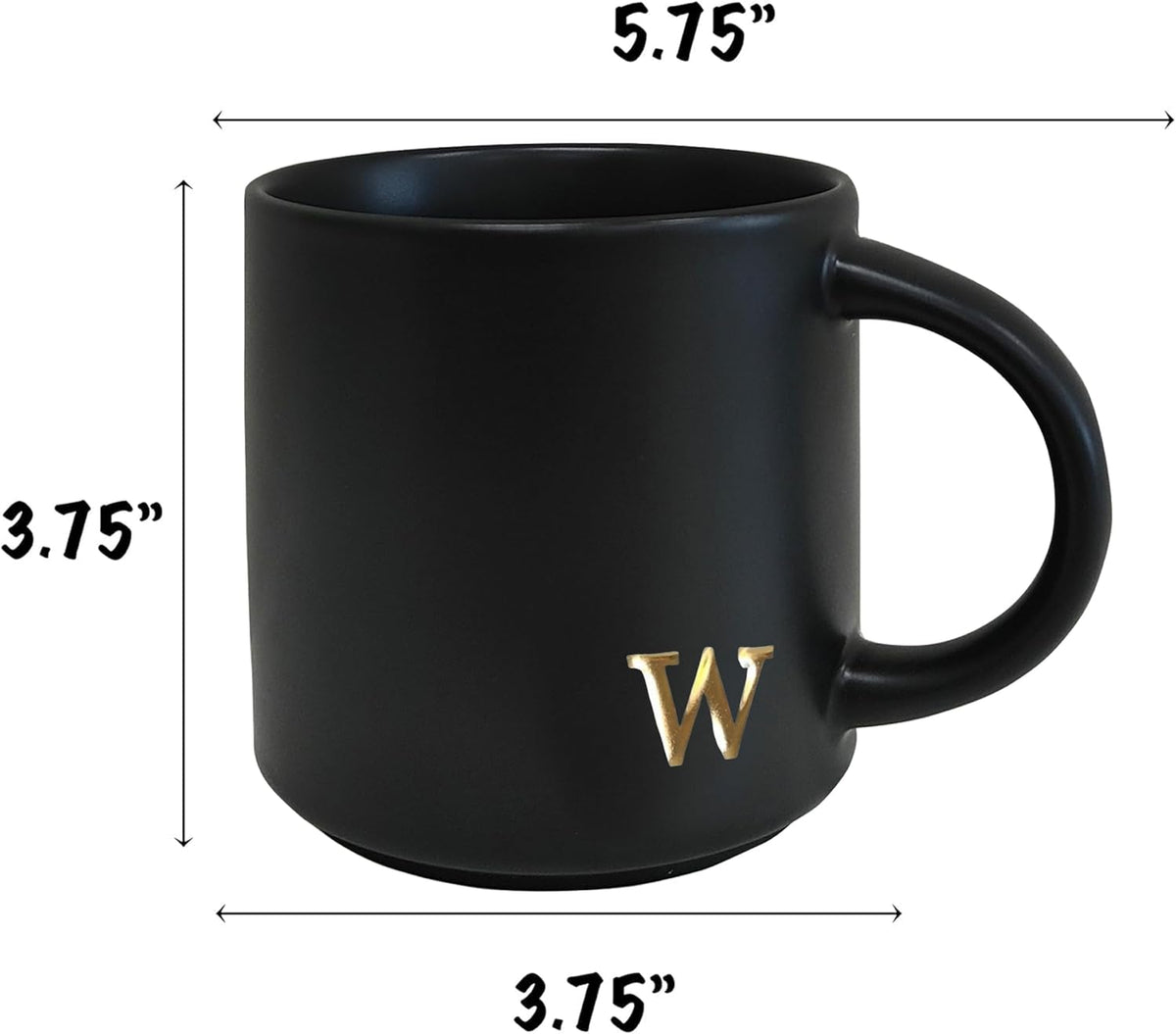 COLLECTIVE HOME - Black Monogram Ceramic Mugs, 15 oz Golden Initial Coffee Cups, Elegant Alphabet