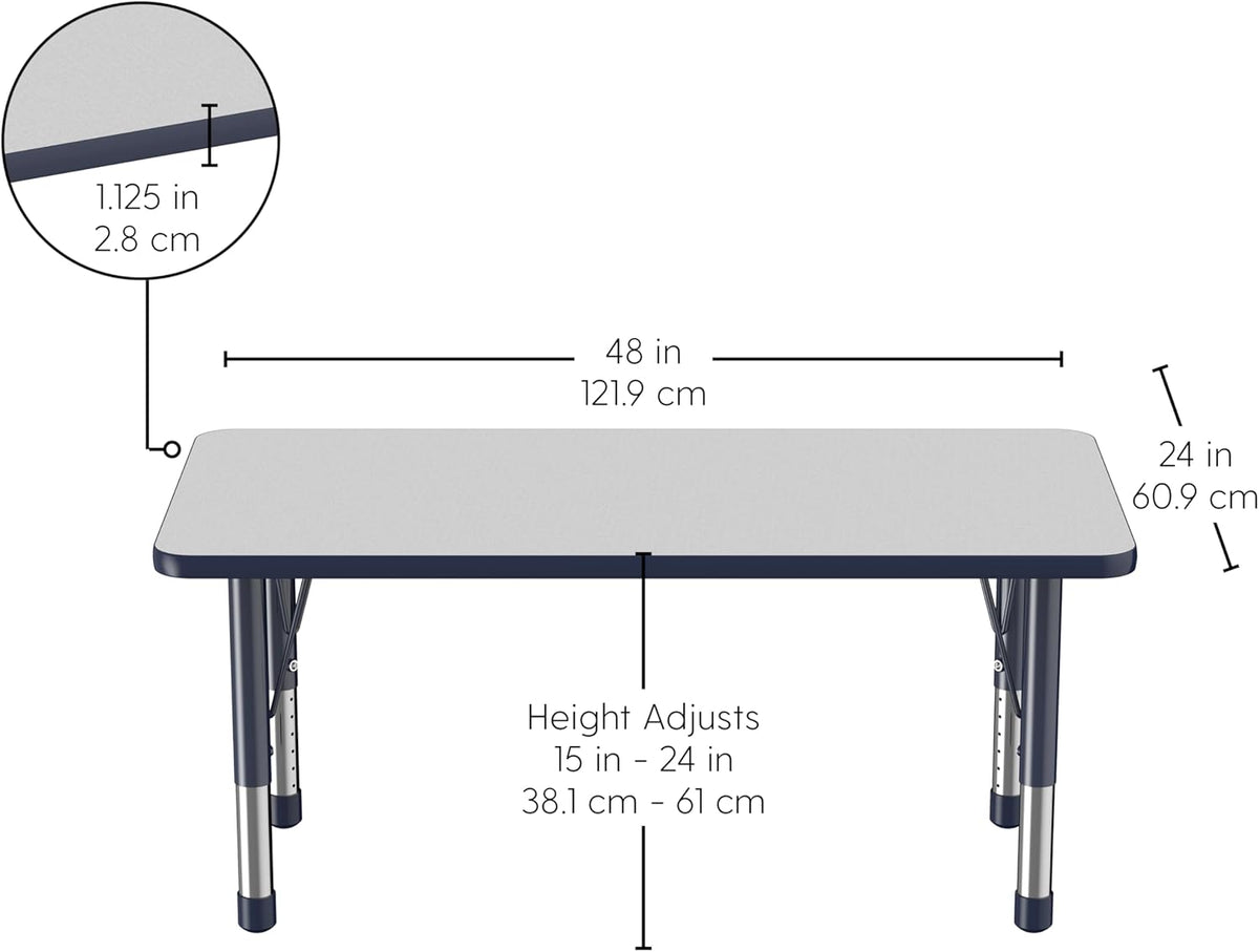 FDP Rectangle Activity School and Kids Classroom Table (24 x 48 inch), Toddler Legs, Adjustable