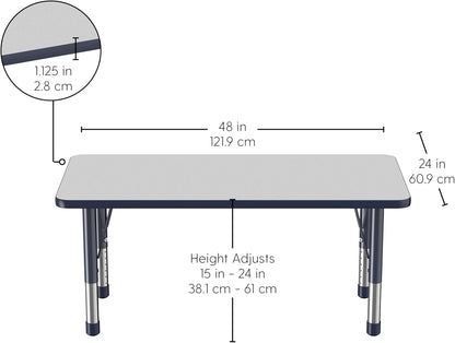 FDP Rectangle Activity School and Kids Classroom Table (24 x 48 inch), Toddler Legs, Adjustable