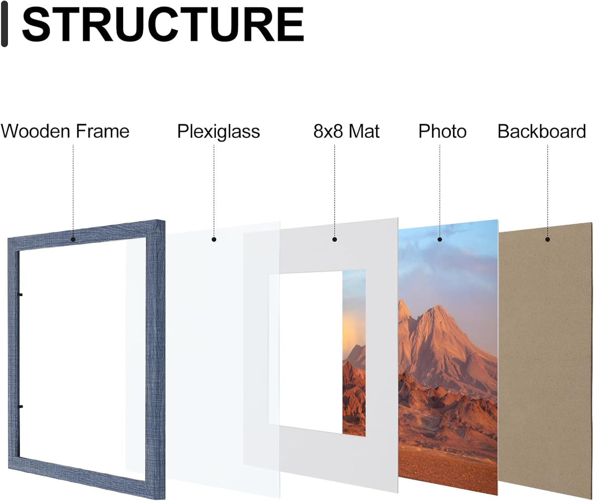 Vittanly 12x12 Picture Frames Set of 9, Shatter Resistant Plexiglass, Display 8x8 Pictures with Mat