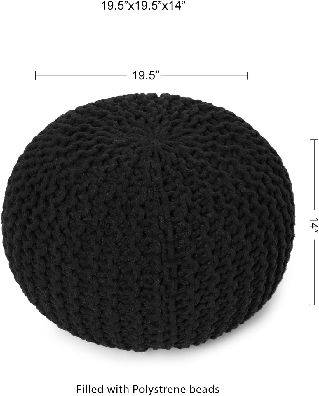 REDEARTH Round Pouf Foot Stool Ottoman - Hand Knitted Bean Bag - Cord Boho Pouffe - Cable Poof