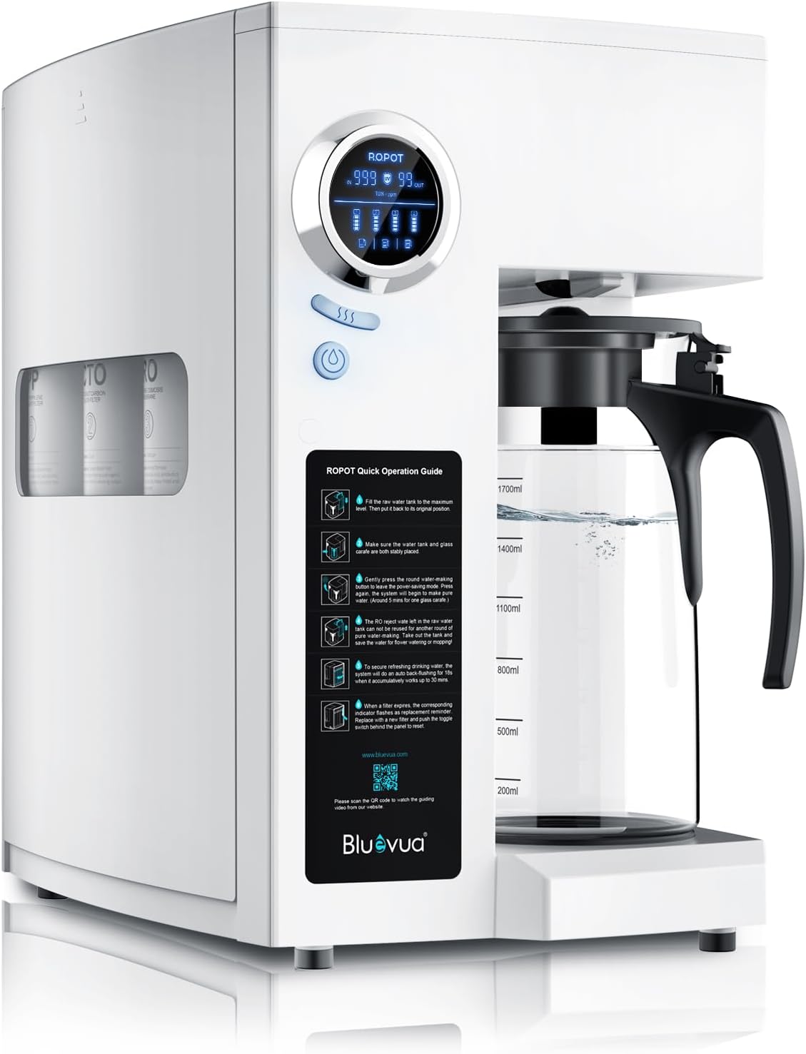 Bluevua RO100ROPOT-UV Reverse Osmosis System Countertop Water Filter - 6 Stage Purification with UV