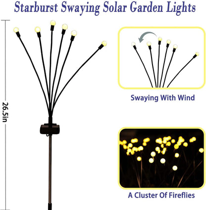 Solar Garden Lights Outdoor, 4 Pack Firefly Swaying Lights, Waterproof Garden Decor for Yard Patio