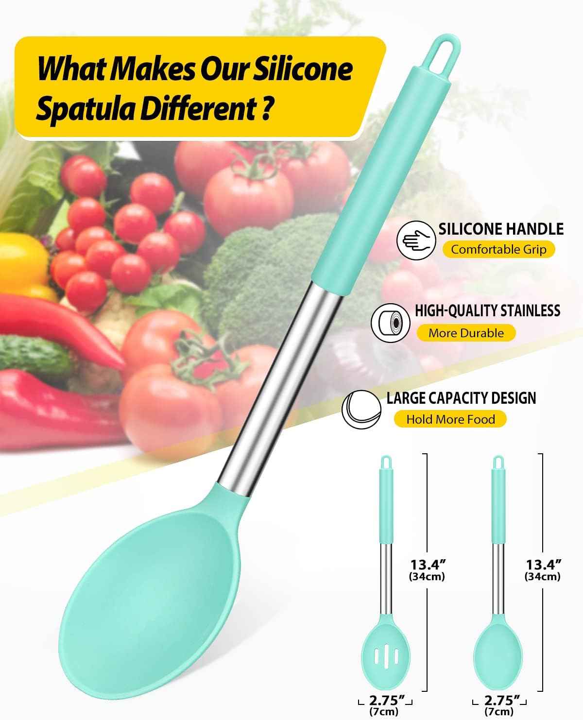 Pack of 2 Large Silicone Cooking Spoons,Non Stick Solid Basting Spoon,Heat-Resistant Kitchen