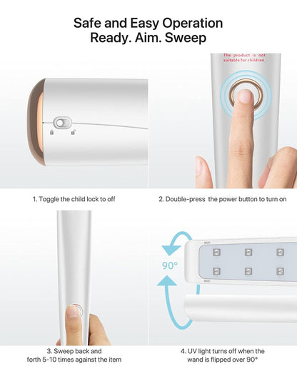 UV Light Sanitizer Wand, Portable UVC Light Disinfector Lamp Chargable Foldable UV Wand for Home