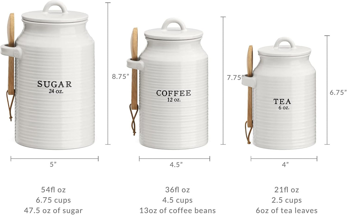 Barnyard Designs Canister Set for Kitchen Counter, Coffee Tea Sugar Container Ceramic Set