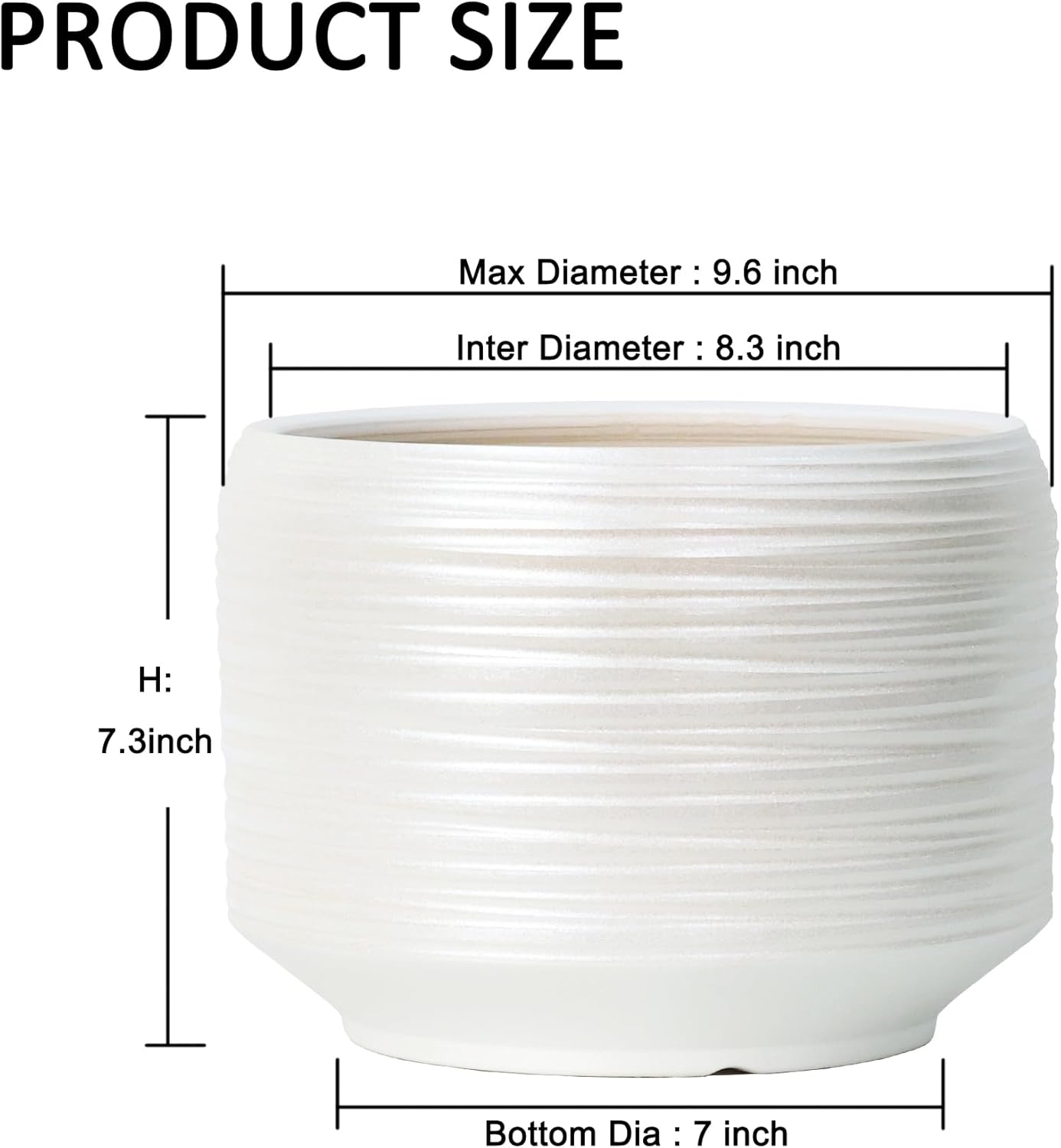 10 Inch Ceramic Plant Pot with Drainage – Large Flower Pot for Indoor Outdoor Plants, Modern