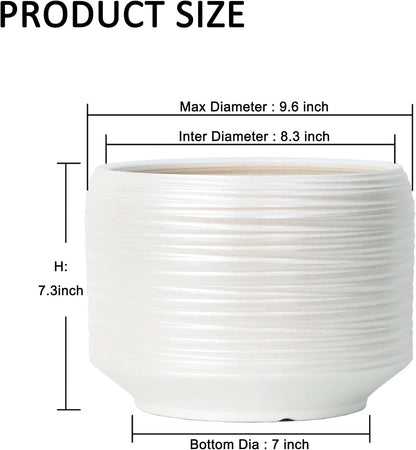 10 Inch Ceramic Plant Pot with Drainage – Large Flower Pot for Indoor Outdoor Plants, Modern