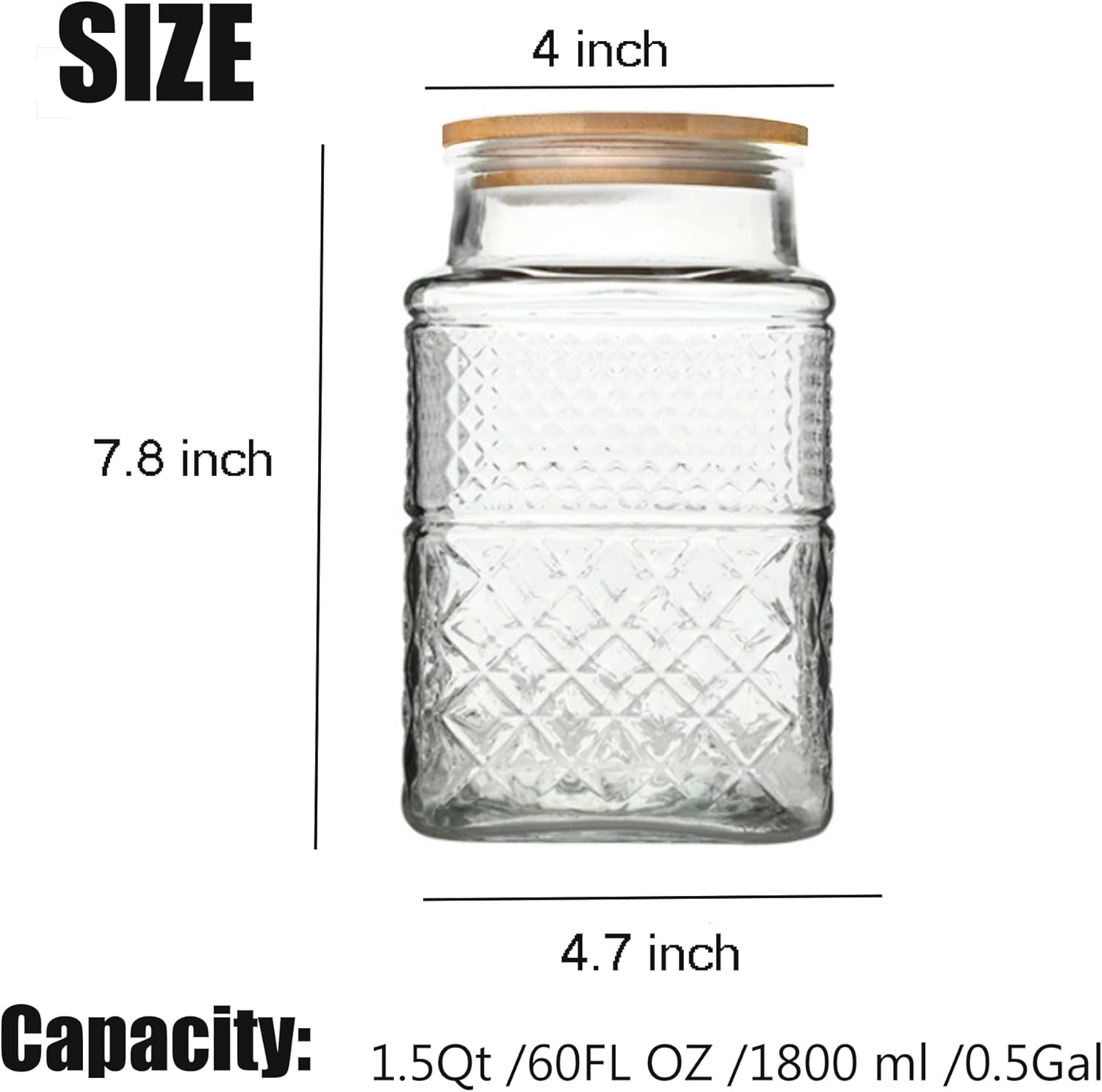 Large Glass Storage Jar, 60 FL OZ Glass Food Storage Containers with Bamboo Lid, Kitchen Containers