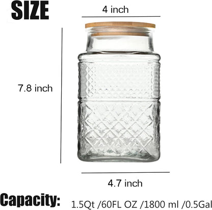 Large Glass Storage Jar, 60 FL OZ Glass Food Storage Containers with Bamboo Lid, Kitchen Containers